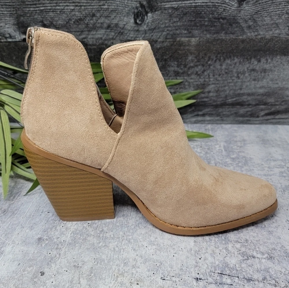 Yoki | Vella Tan Faux Suede Booties with Side Cutouts